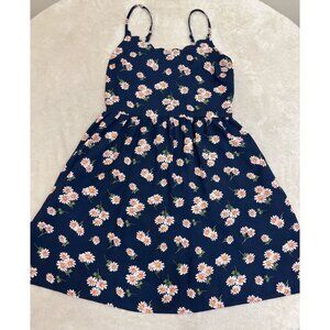 Xhilaration Women's Fit & Flare Dress M Navy Pink Floral Knee Length NEW!